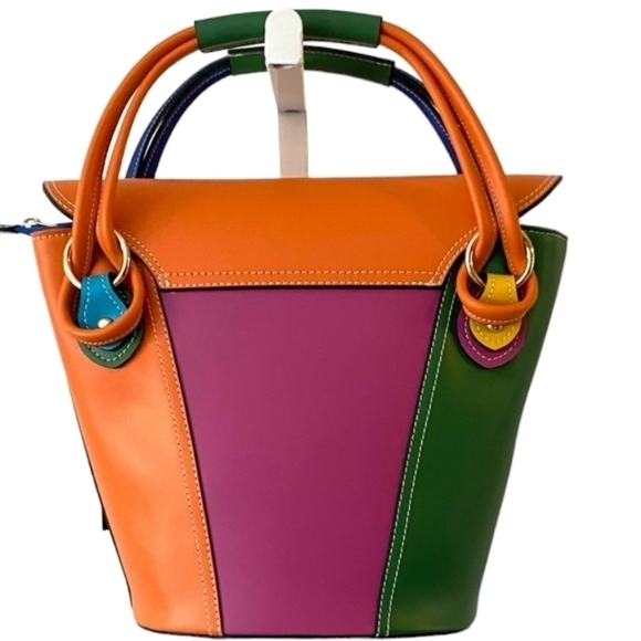 Silvano Borgatti Leather Color Block Handbag NWT - Picture 3 of 14